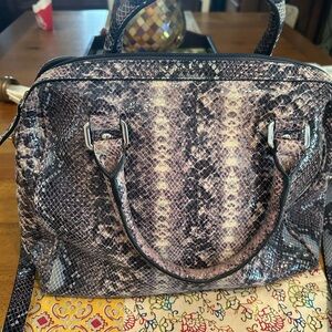 Lodis Snake-Print Satchel in Brown and cream